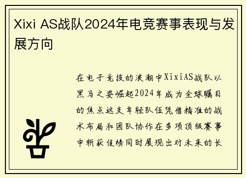 Xixi AS战队2024年电竞赛事表现与发展方向